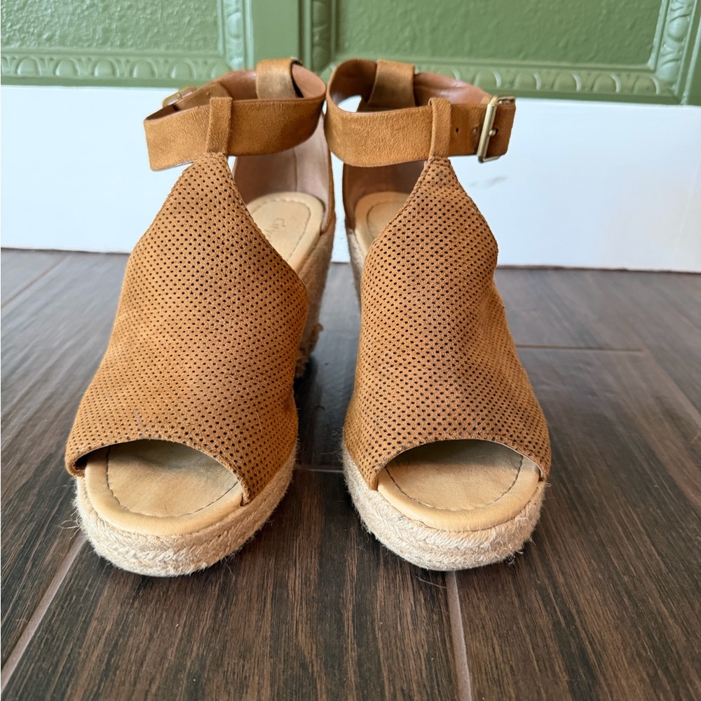 Cityclassified Brown Perforated Wedge Sandals